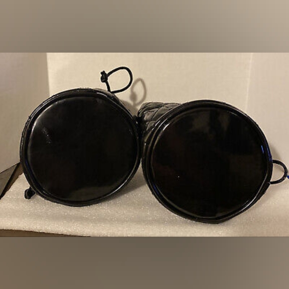 2 Guess Black Quilted Faux Leather Pleather Silver Heart Drawstring mini Bag - Picture 12 of 14